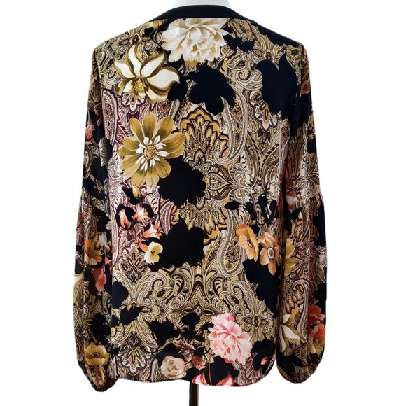 Joseph Ribkoff Womens Paisely Floral Georgette Lace Up Neck L/S Blouse Top 4 - Picture 3 of 10